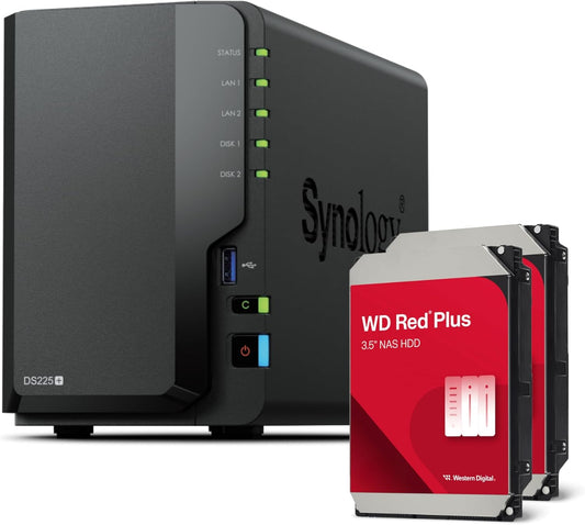 NAS Synology DS225+ 2 baies + 2 Disques durs 4 To (RAID1)