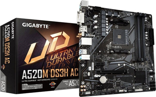 Carte mère AM4 Gigabyte A520M DS3H AC (WiFi + Bluetooth inclus)